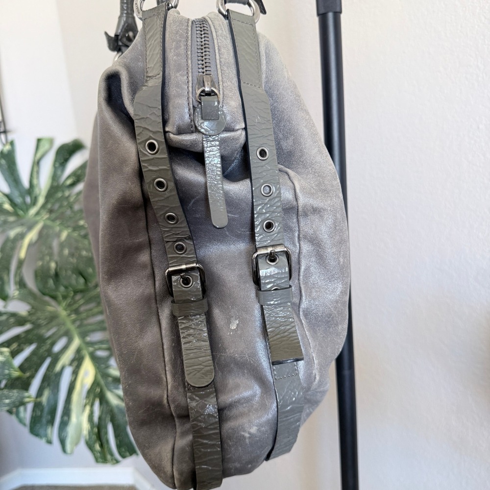 Hogan by TOD's Gray Metallic Leather‎ Hobo Bag Chunky Moto Shoulder Bag - Picture 5 of 11